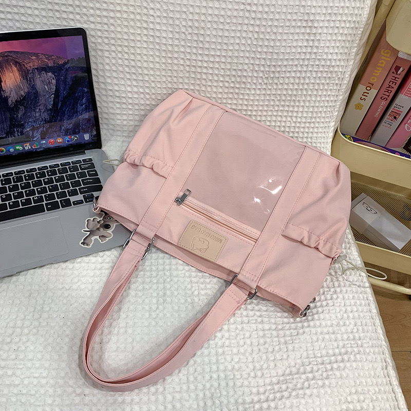 Womens Handbag Canvas Large Capacity Splicing Work Shoulder Casual Sweet Fashion School Bag 240904