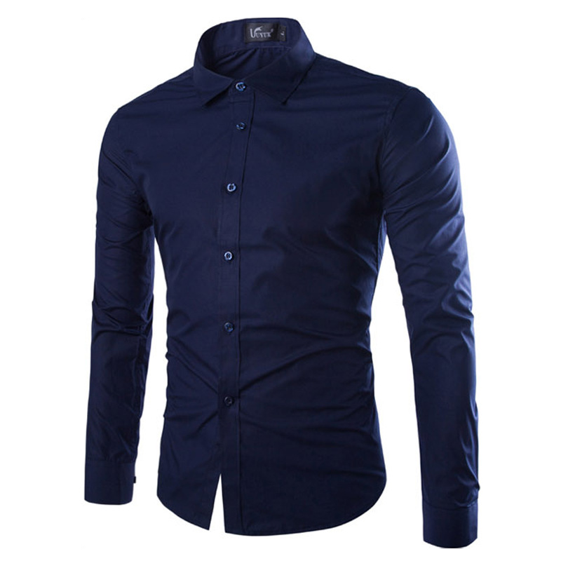 Men's Casual Shirts White Lapel Long Sleeve Dress Shirt Men Slim Fit Button Down Mens Business Office Work Camisa Social Masculina