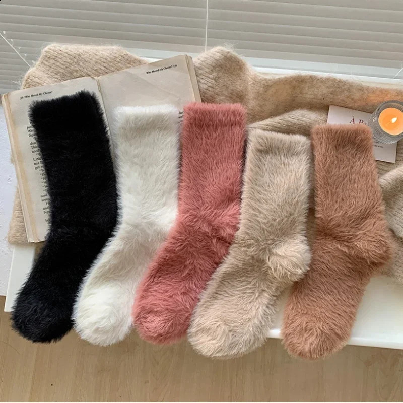 Winter Socks Women Velvet Cashmere Hosiery Solid Color Fuzzy Thicken Warm Floor Home Fluffy Floor Long Sock Sleep Soft Fluffy 250109