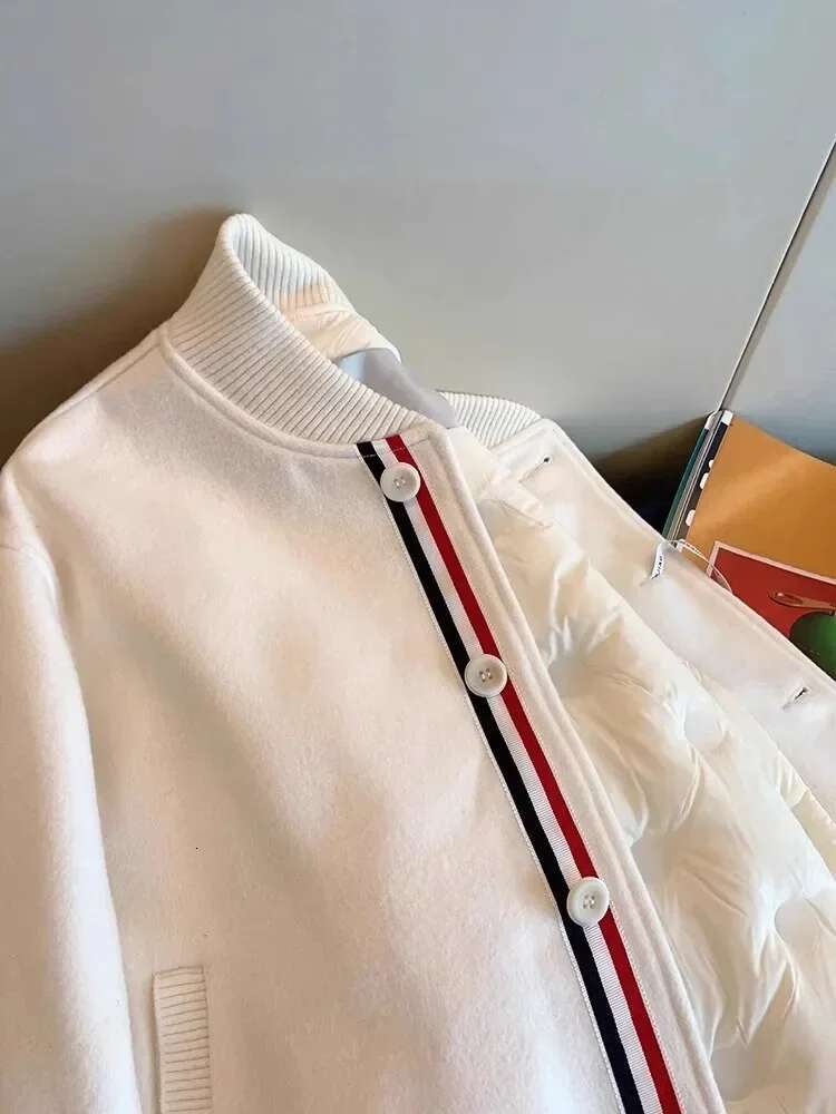Preppy Style Fashion Knitted Woolen Coat Women Casual Three-Colour Webbing Baseball Uniform Elegant Loose White Cardigan Jacket