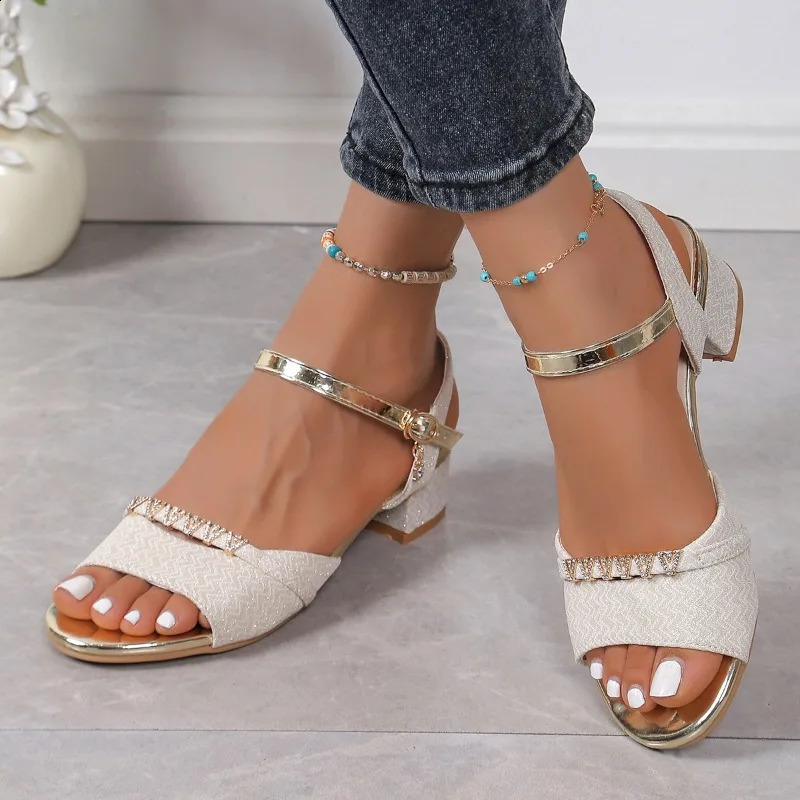 Ladies Shoes on Sale Fashion Ankle Strap Slingbacks Women Sandals Summer Open Toe Mixed Colors Buckle Chunky Heels 250117BJ - view 3