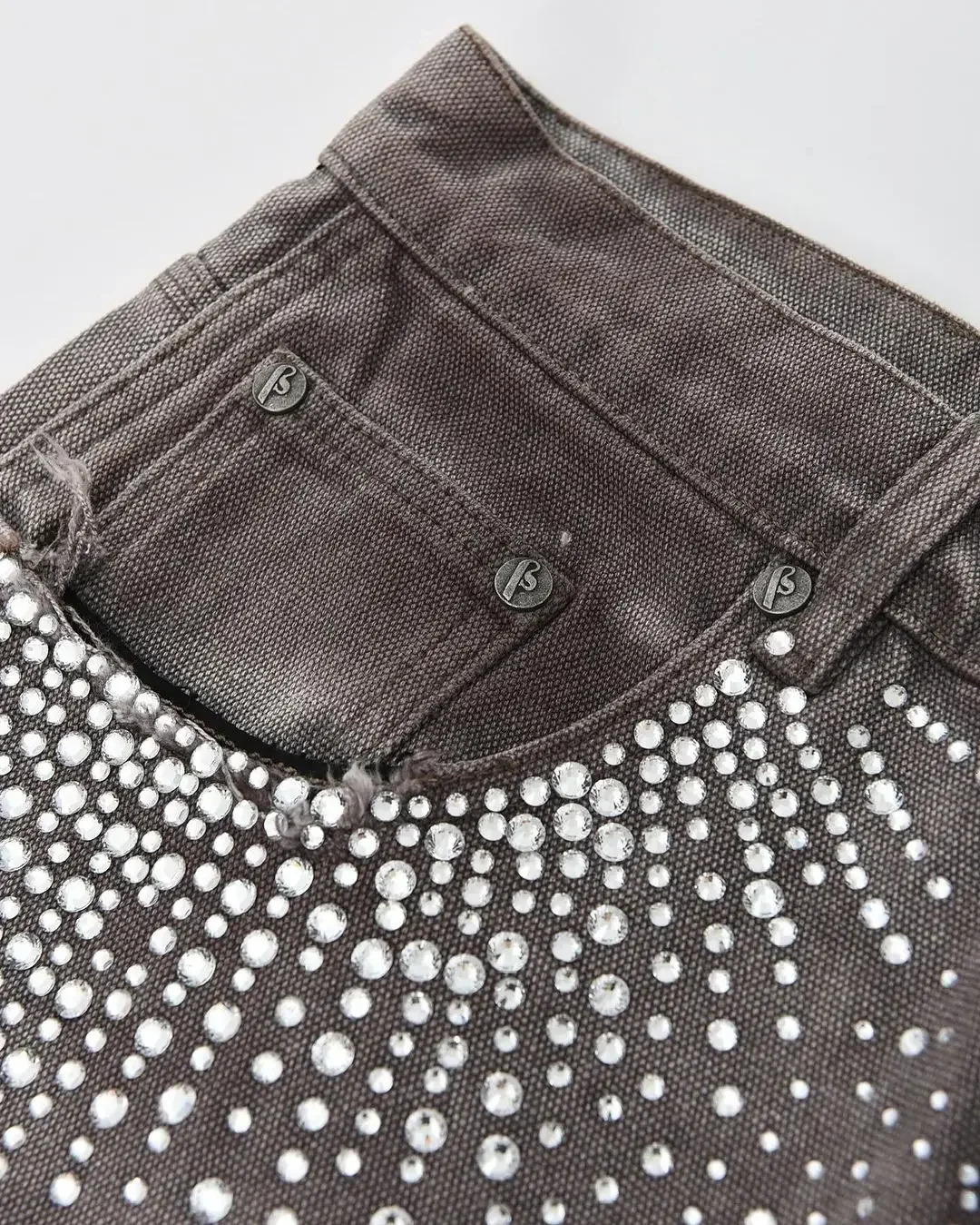Gothic trend rhinestone pocket exquisite denim shorts mens y2k hiphop n personality style daily couple wideleg pants 250121