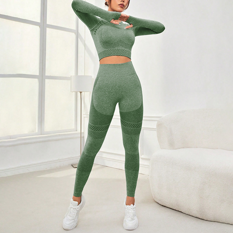 European and American designer women's high-end seamless yoga suit long sleeved peach hip casual pants versatile sports suit fitness suit