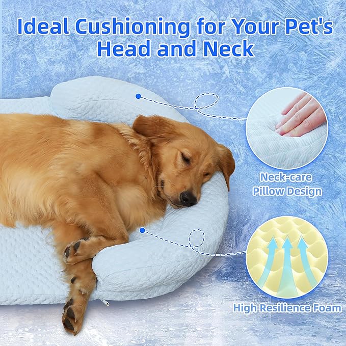 Dog Cooling Mat Memory Foam Cooling Fabric Dog Crate Bed with Pillow, Removable Washable Cover Dog Mattress for Large Medium Dogs and Cats Kennel Pad 