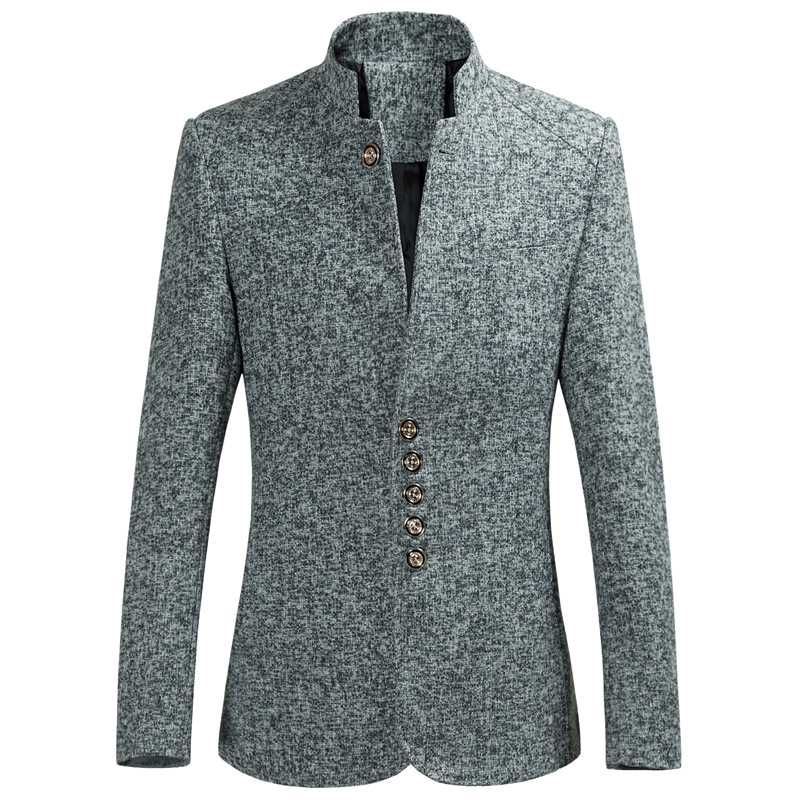 G120Stylish Large Size Men's Suit Set - Autumn Winter Solid Colored Zhongshan Style Jacket with Button Accents