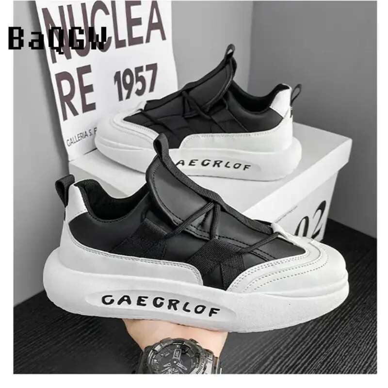 Men Fashion Running Designer Leather Patchwork Breathable Height Increased Platform Chunky Sneakers Loafers Shoes