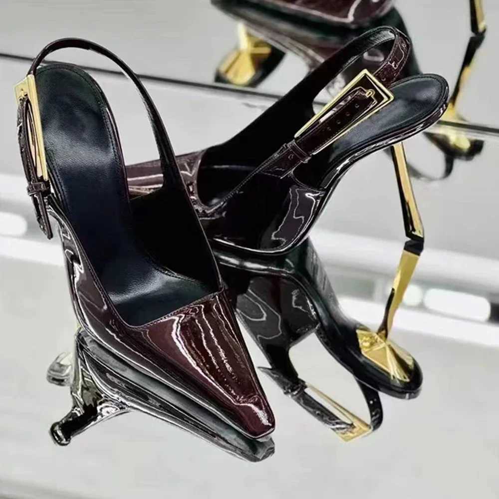 New Autumn 2024 Square Toe Slim Heel Retro Toe Wens Shoes with Patent Leather High-heeled Sandals Z250122
