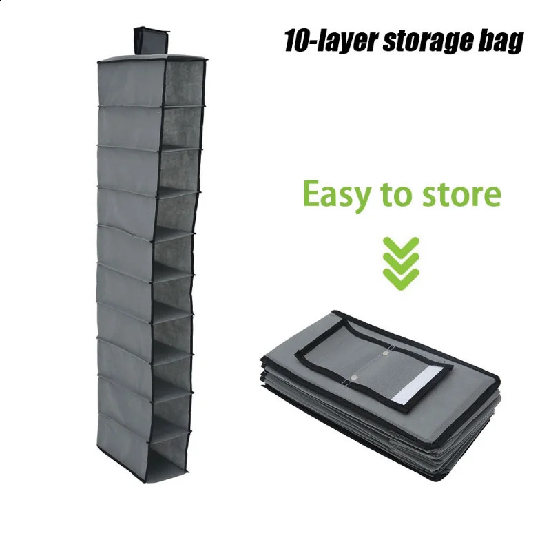 Hanging Bag 10 Layer Shoe Storage Drawer Box Shelves Rack Organizer Clothes Wardrobe Closet Door Wall Clear Sundry Hanger Pouch 250121