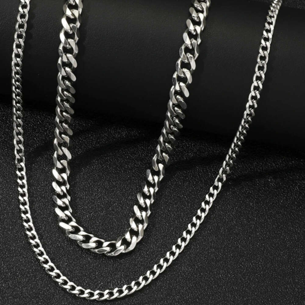 Hot selg six sided polished stainless double-layer necklace, men's hip-hop personality titanium steel long sweater chain accessory