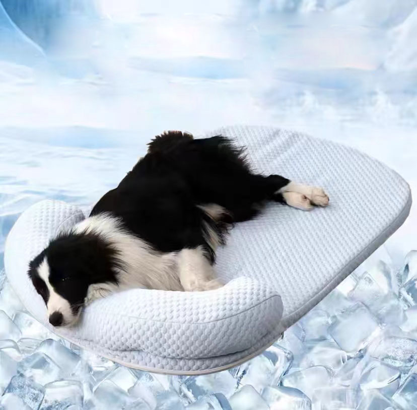 Dog Cooling Mat Memory Foam Cooling Fabric Dog Crate Bed with Pillow, Removable Washable Cover Dog Mattress for Large Medium Dogs and Cats Kennel Pad 