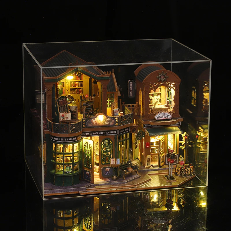 2014 DIY Big Doll House Wooden Mini Furniture Twilight Bookstore Dollhouse Handmade Home Model Assembly Toy Birthday Gift 250110