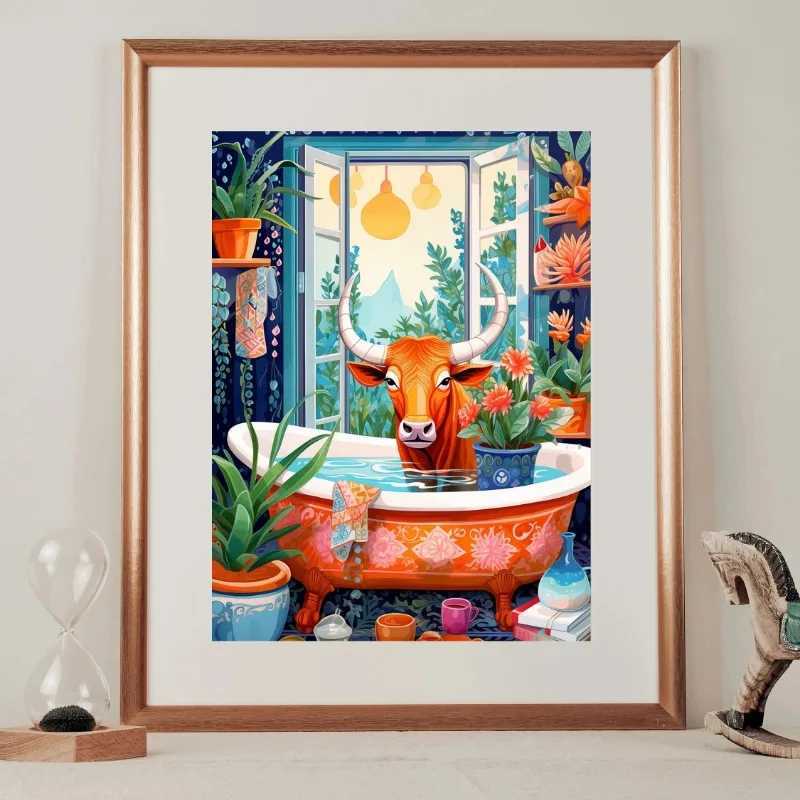 Funny Reading Newspaper on Toilet Tropical Bathroom Art Poster Canvas Painting Wall Prints Picture He Decor Y250122