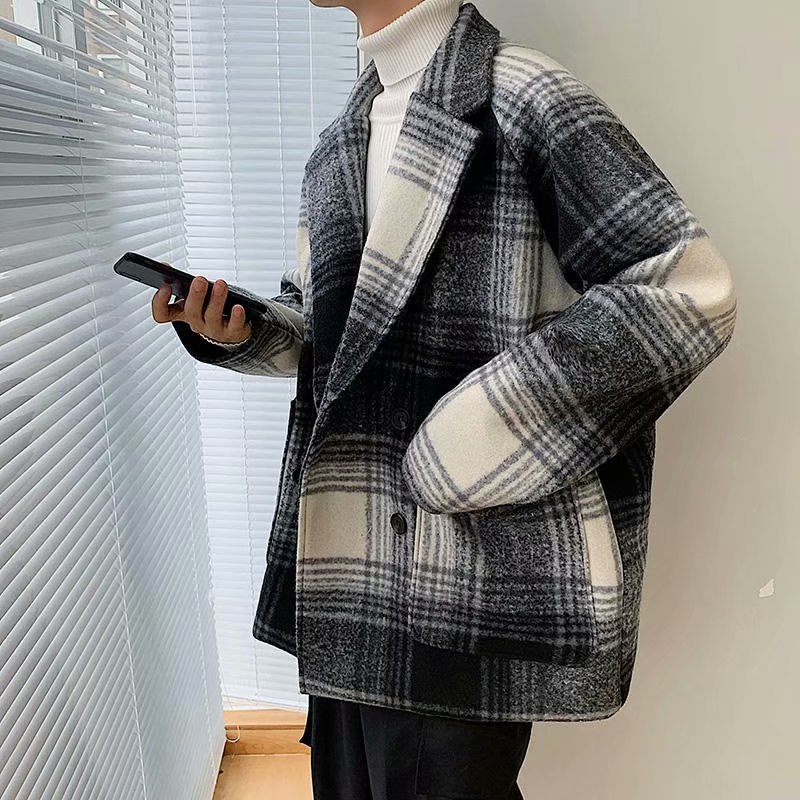 L120Stylish Men's Korean Trend Casual Coat - Plaid Short Windbreaker for Comfortable Wear