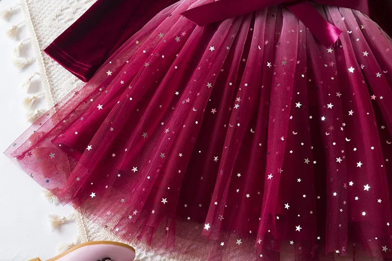 Red Christmas Dress for Girls Kids Princess Party Dresses for Birthday Autumn Winter Long Sleeve Girls Dress Year Gifts 250120