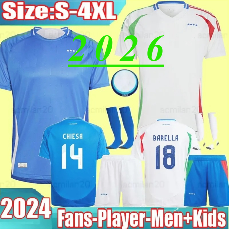 2024 2025 italys Home Away soccer jerseys Player version maglie da calcio BARELLA VERRATTI CHIESA Italia 24 25 football Shirts Men set kids kit uniform LORENZO