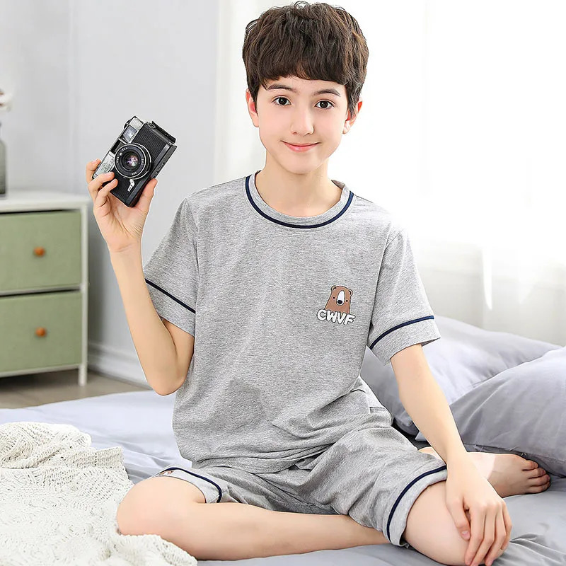Teenage Boys Girls Pajamas Summer Short Sleeved Childrens Clothing Sleepwear Cotton Pyjamas Sets For Kids 8 10 12 14 16 Years 250121