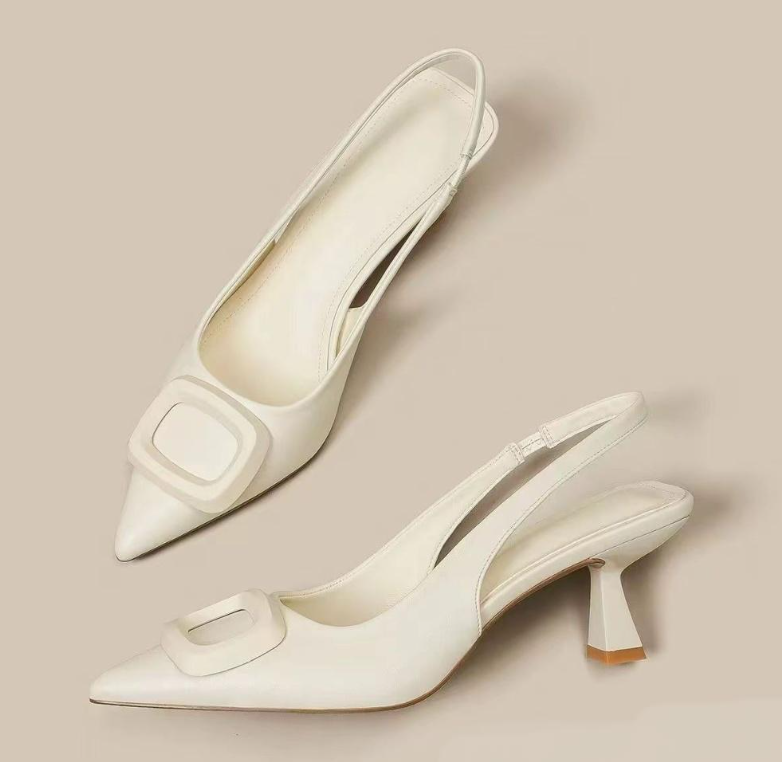 Women Sandals Fashion Design Sense Pointed Toe Versatile Triple Black White Sier fashion