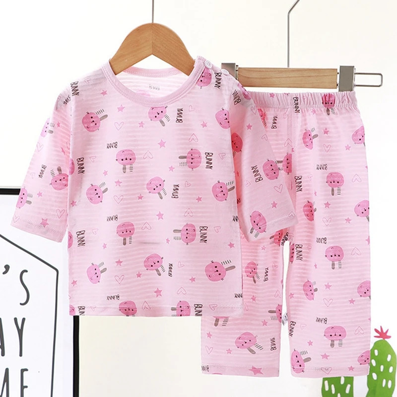 Summer Cotton Pajamas Set for Kids Baby Pajamas for Boys and Girls Long Sleeve Breathable Cat Rabbit Animal Clothes 250121