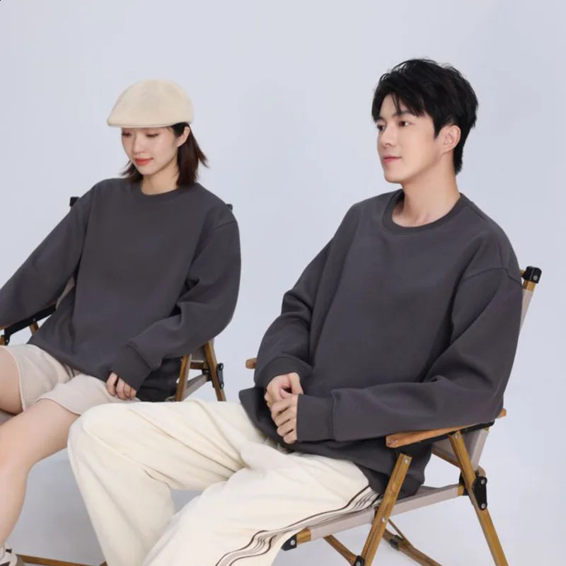 350g Mens Winter Cotton Crew Neck Oversized Hoodies Plain Customized Print Fashion Sweatshirts Quality High Street Man Top 250110Z