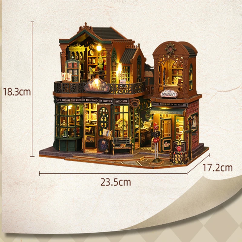 2014 DIY Big Doll House Wooden Mini Furniture Twilight Bookstore Dollhouse Handmade Home Model Assembly Toy Birthday Gift 250110