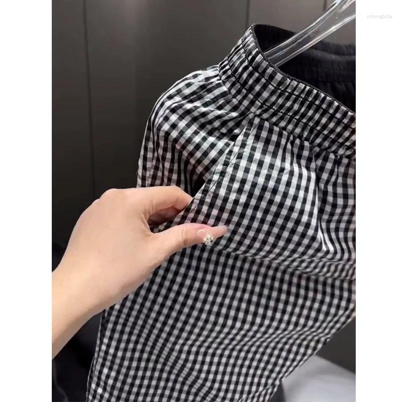 Plaid Print Summer Korean Style Clothes Men Elastic Waist Casual Male Shorts Fashion Vintage Slim Straight Beach Pants