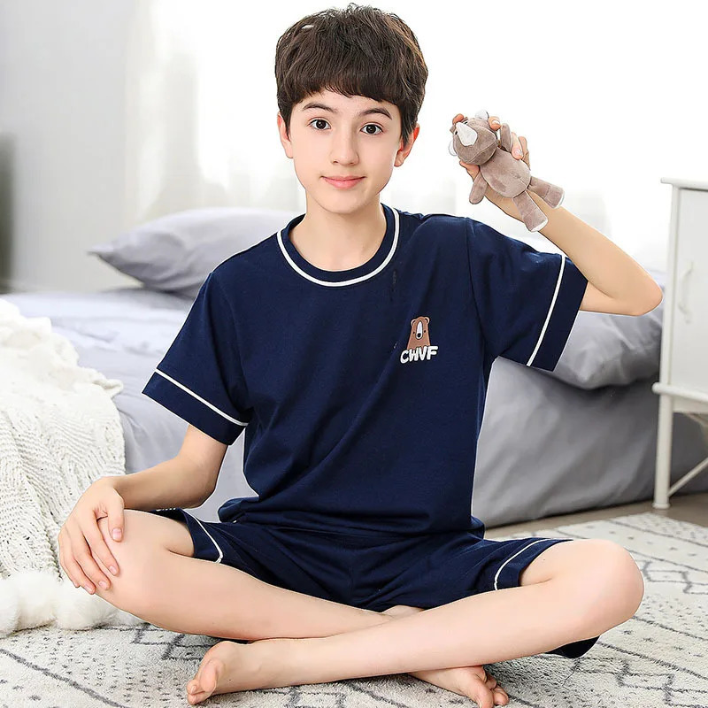 Teenage Boys Girls Pajamas Summer Short Sleeved Childrens Clothing Sleepwear Cotton Pyjamas Sets For Kids 8 10 12 14 16 Years 250121