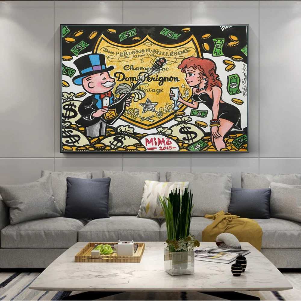 Graffiti c Monopoly Cartoon Posters Wall Art Canvas Prints Rich Man Dollars Paintings for Living Ro He Decor Pictures Y250122