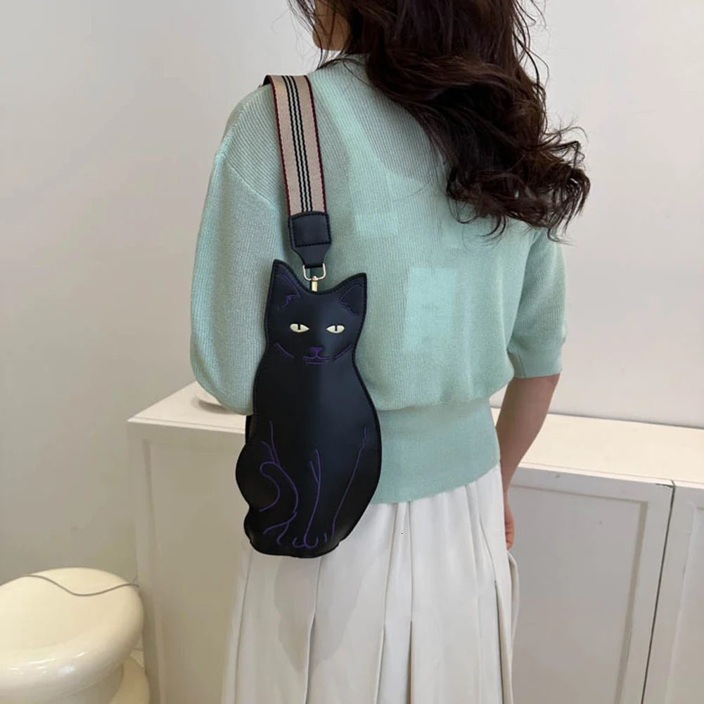 Novelty Cat Shape Crossbody Female Bag Cute Zipper Fashion Ladies Waist Bag Shoulder Bags Vintage Chest Waist Women Bag 250113