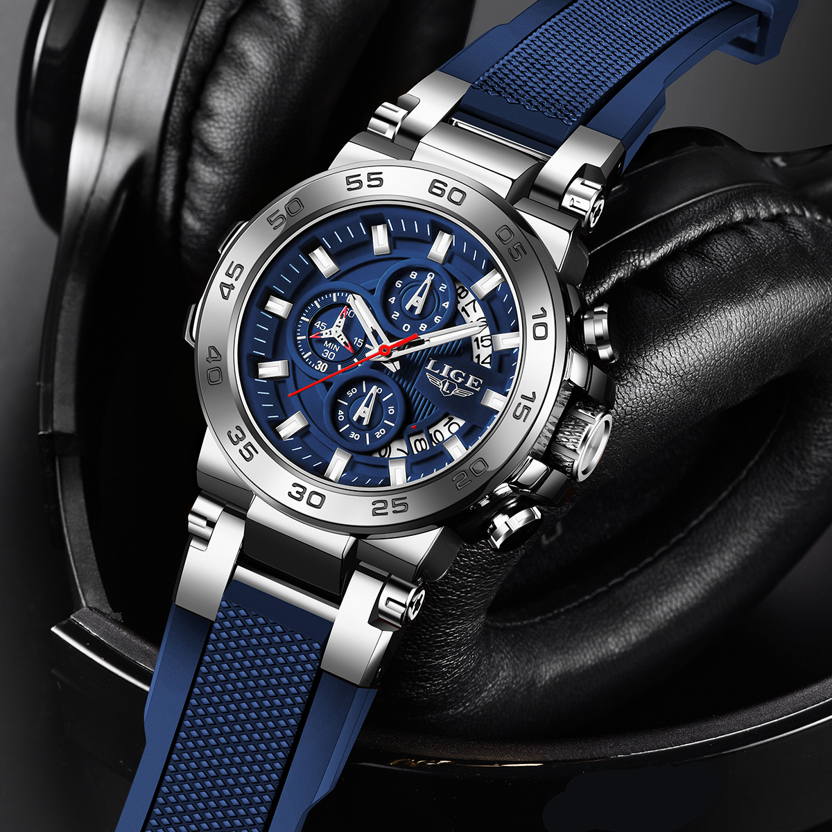 LIGE Men's Quartz Watch Multi-function Chronograph Men's Sports Watch Life waterproof premium three-eye six-pin watch Watch for teenagers an