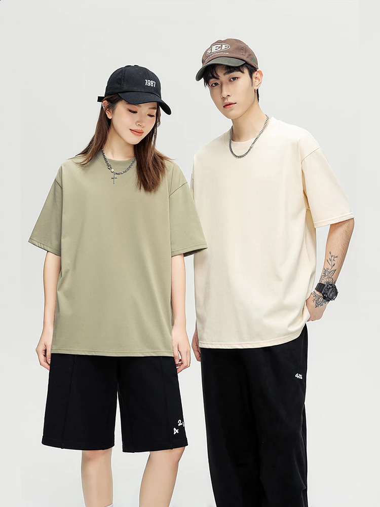 260G Heavy Cotton Summer T Shirt Men Korean Fashion Short Sleeve Loose Basic T-shirts Solid Tops Oversized Tee Unisex 250121