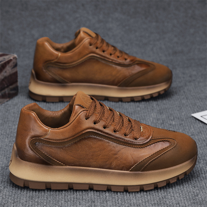 Men Sports Shoes Fashion Simple Design Solid Color Versatile Thick Sole Triple Black Brown Free shipping