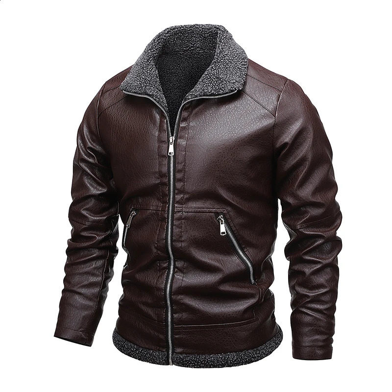 Men Fashion Leather Coat Jacket PU Faur Jacket Long-sleeve Winter Outerwear Men Fur Collar Business Motor PU Leather Jacket 250114