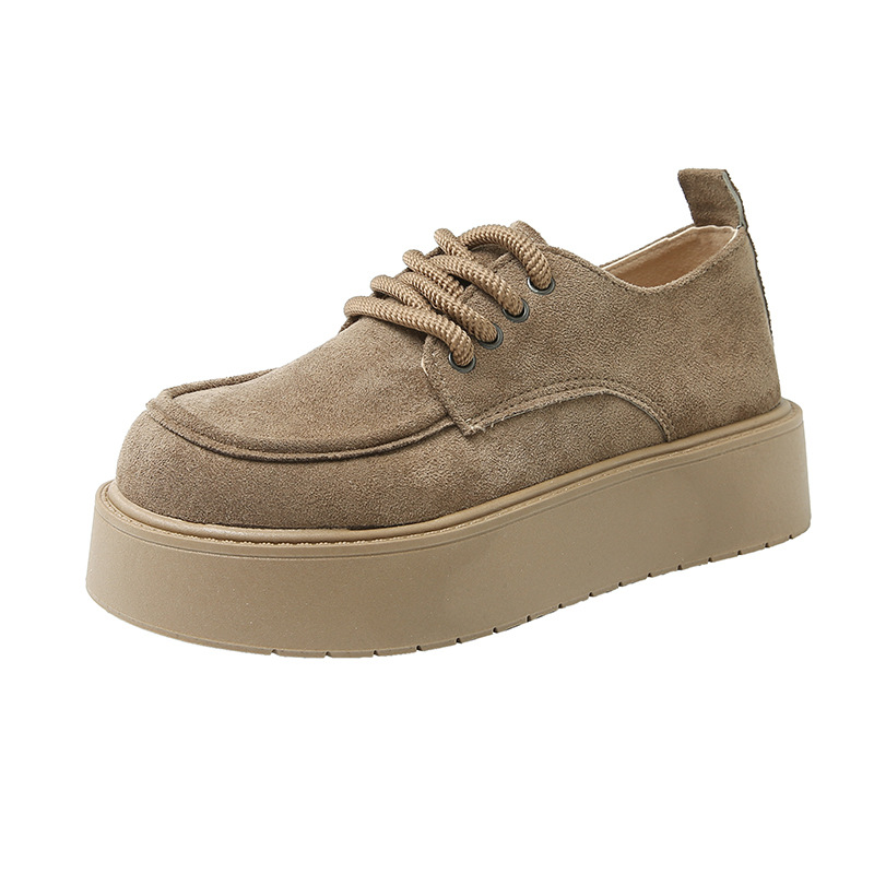 Women Casual Shoes Fashion Retro Lace-up Thick Sole Korean Version Simple Design Triple Khaki Light Tan Free shipping