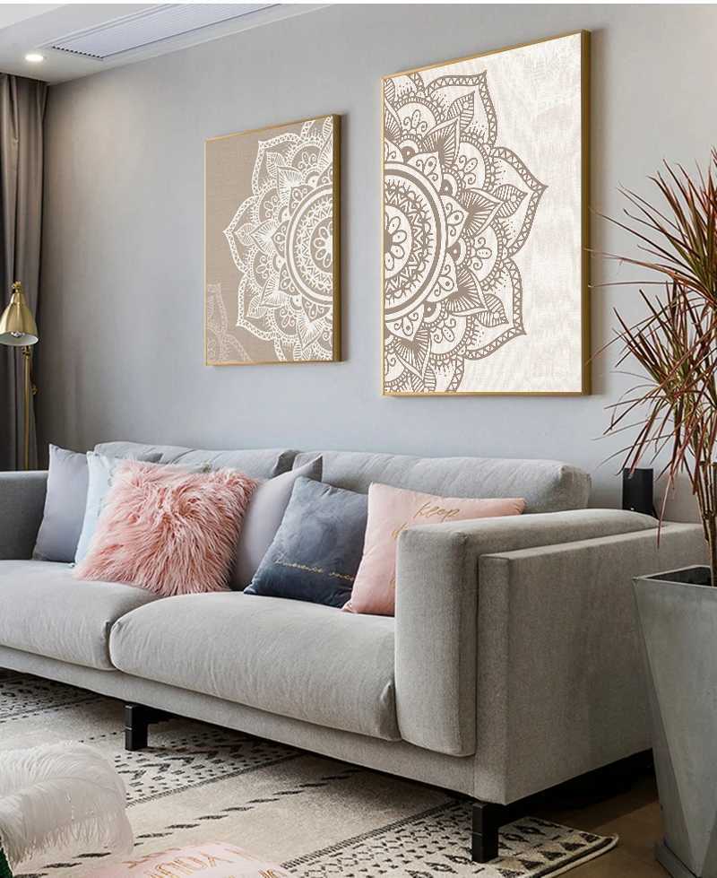 Bohen Mandala Floral Beige Wall Art Print Poster Picture Canvas Painting Living Room Interior Yoga Room Decor No Frame Y250122