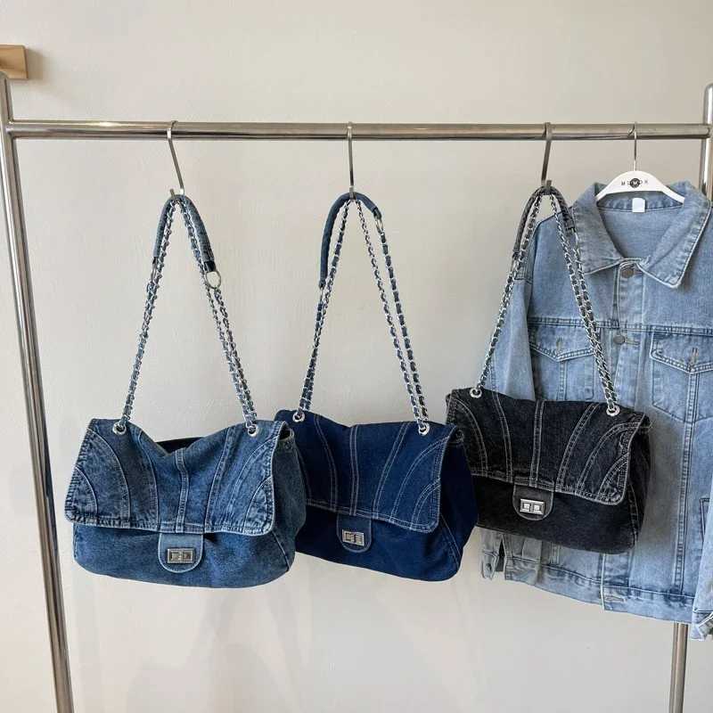 Fashion Luxury Women Washed Denim Canvas Lady Chain Shoulder Strap Messenger Bag Woman Satchel Handbag Purse Hobos Crossbody Bag Y250121