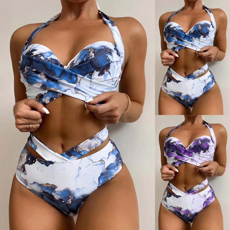 Womens Swimwear High Waist Sexy Bikini Set 2025 Biquini Women Two Pieces Swimsuit Tie Dye Beachwear V-Neck Bathing Suits Female