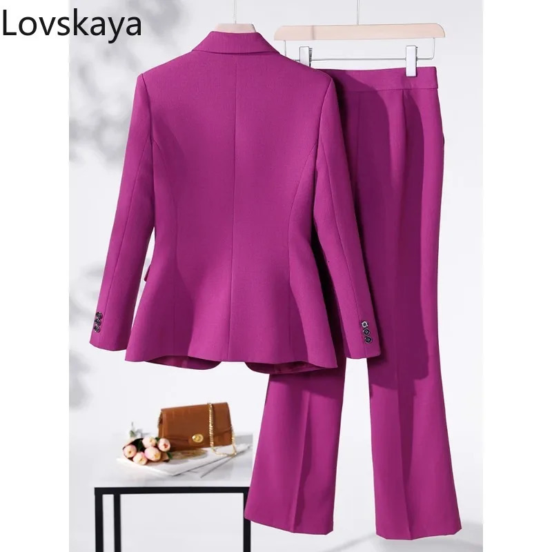 Business Work Wear 2 Piece Set Purple Blue Red Black Long Sleeve Blazer And Trouser Women Pant Suit Formal 250122