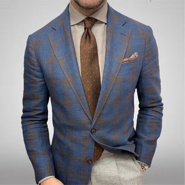 Suits For Men Designer 2025 Foreign Trade New Plaid Lapel Long Sleeved Jacket Hot Men's Casual Suit Ab0