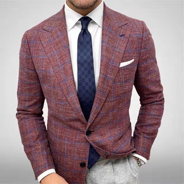 Suits For Men Designer 2025 Foreign Trade New Plaid Lapel Long Sleeved Jacket Hot Men's Casual Suit Ab0