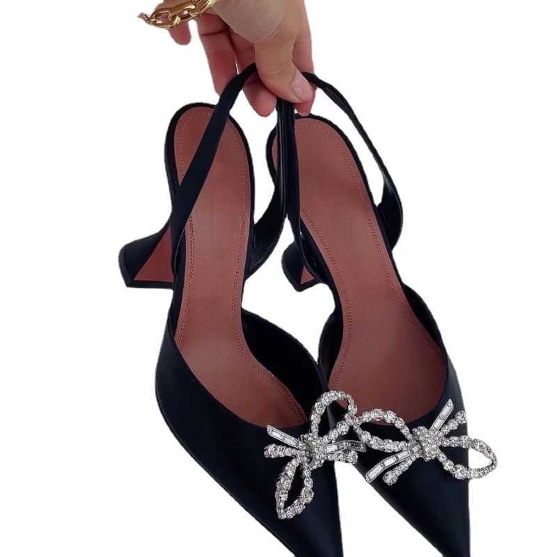 2021summer New hot Stiletto Heel Pointed Toe Strap High-Heeled Sandals Wens Rhinestone Bow Pumps Z250122