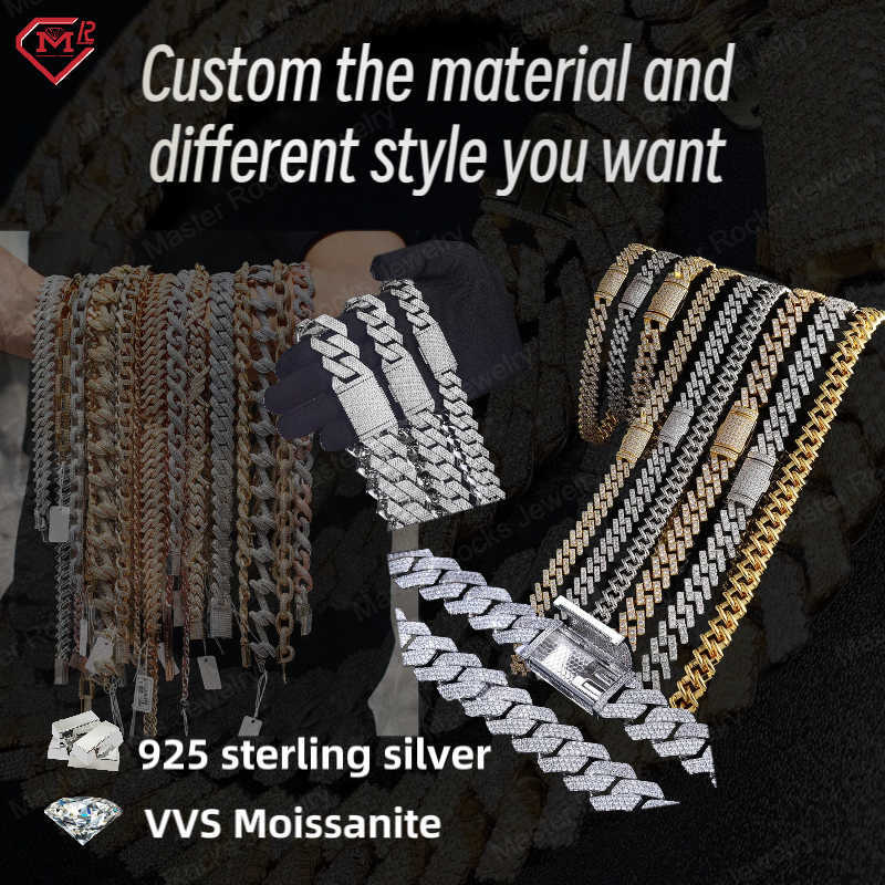 Hot Selling 10MM Miami Cuban Link Chain 925 Sterling Silver Iced Out Hiphop Custom Moissanite Cuban Link Chain
