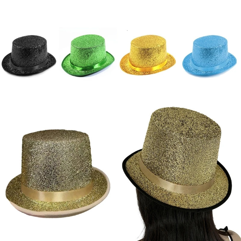 Glitter Top Hat Wide Brim Fedora Carnivals Holiday Short Magician Costume for Outdoor Gatherings 250118