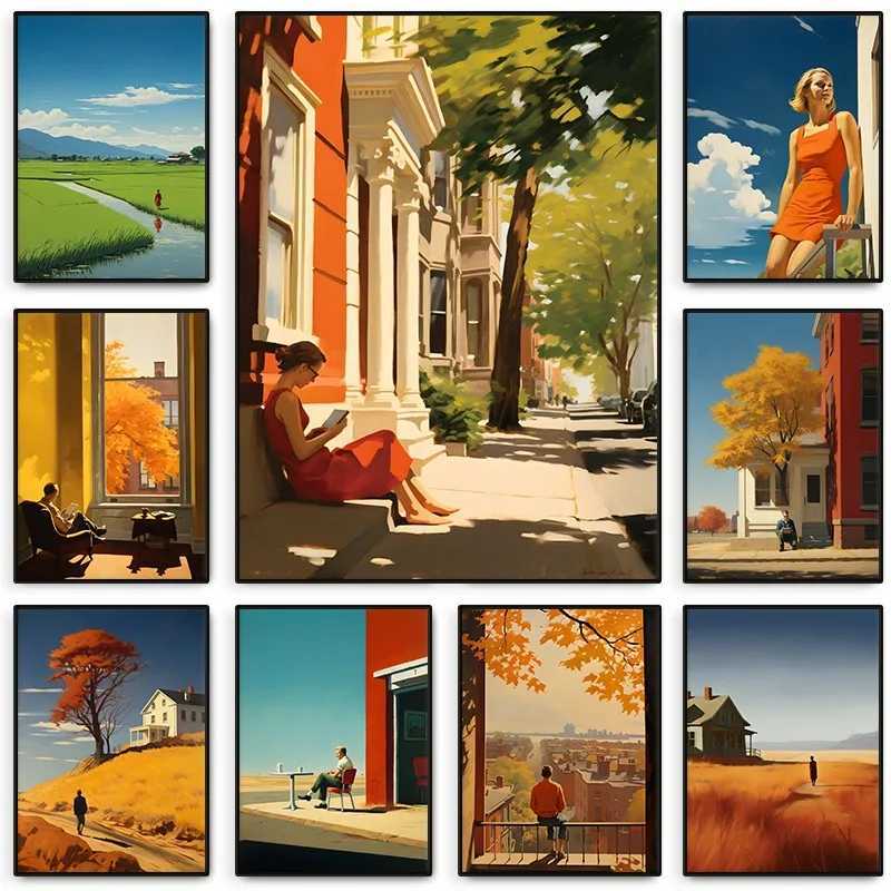 Edward Hopper City Poster Autumn Summer People Cityscapes Canvas Paintings Wall Art for Living In This Decor Y250122