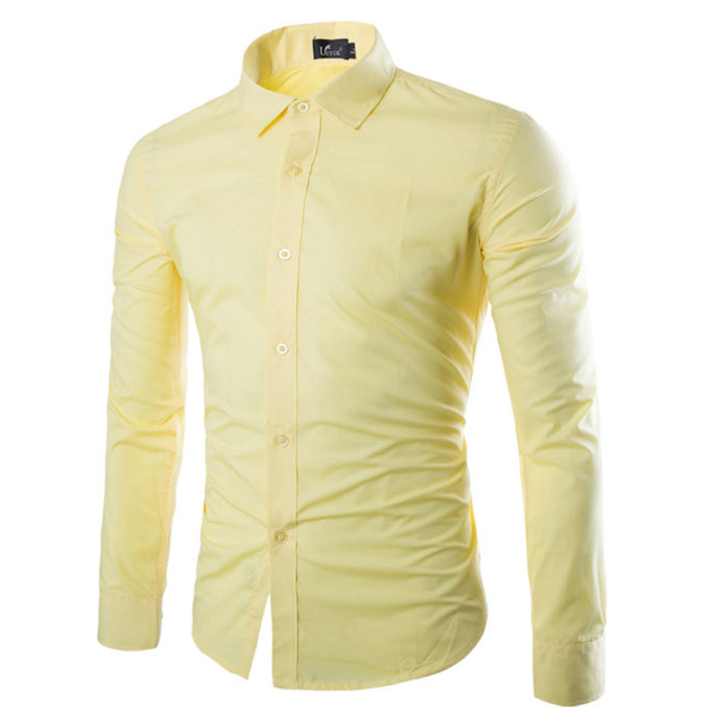 Men's Casual Shirts White Lapel Long Sleeve Dress Shirt Men Slim Fit Button Down Mens Business Office Work Camisa Social Masculina