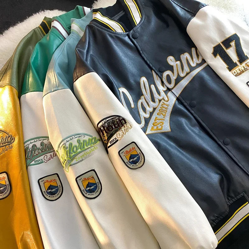 Mens High-end Feel Baseball Jacket Spring Autumn Style Embroidered Fighter Pilot Pu Leather Patchwork Color Blocking Top 250116