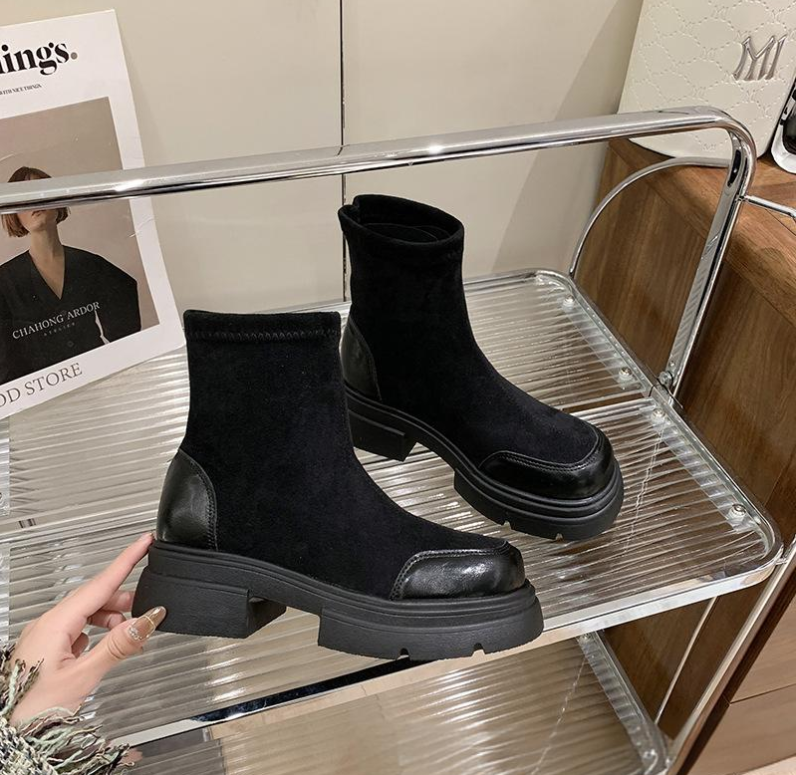 Women Boots Fashion Simple Design Versatile Solid Color High Heel Triple Black Brown fashion