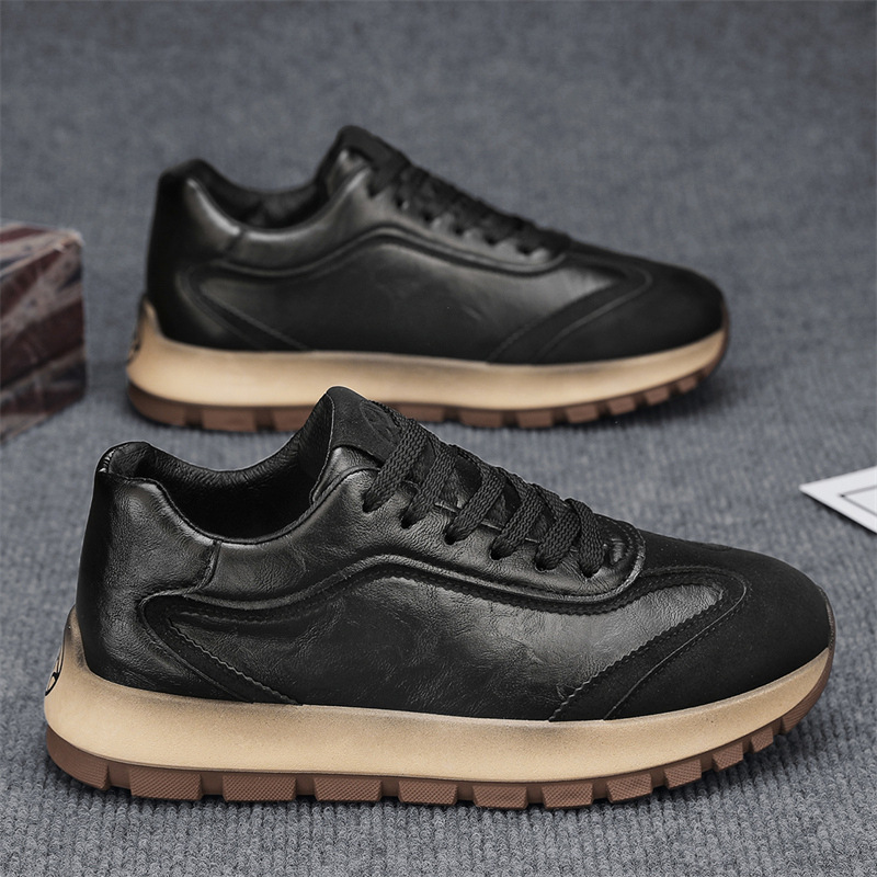 Men Sports Shoes Fashion Simple Design Solid Color Versatile Thick Sole Triple Black Brown Free shipping