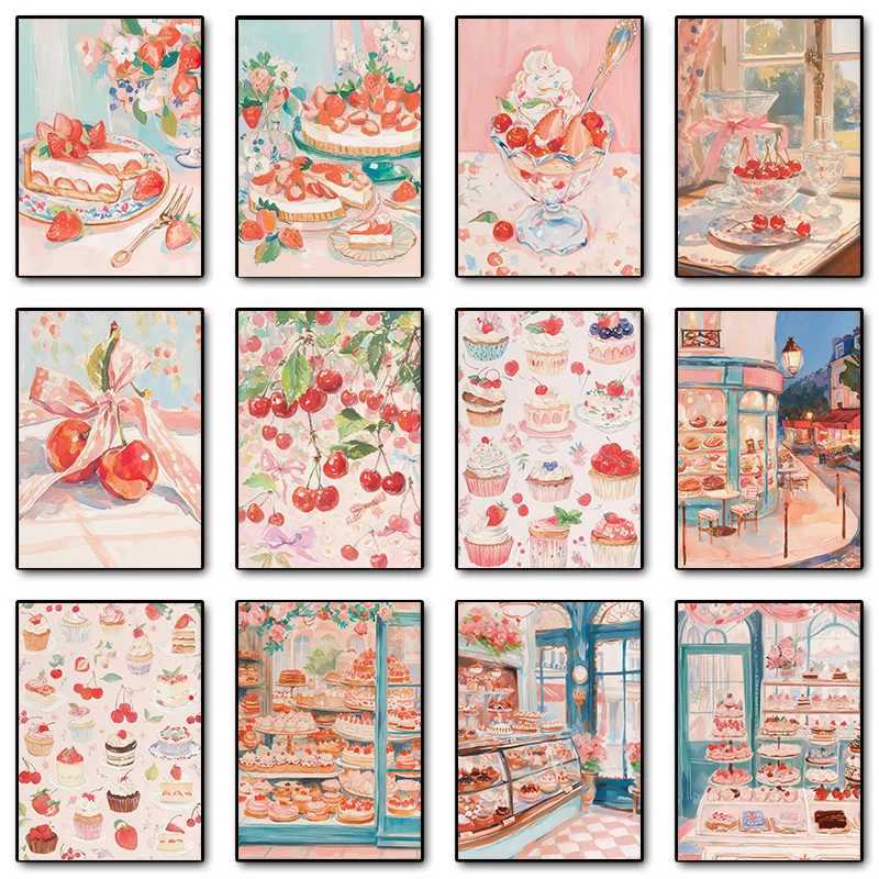 Cake Bakery Cafe kitchen Cupcake Strawberry Poster Wall Art Pictures Canvas Painting A Decor Gift Y250122