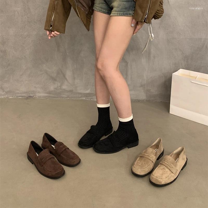 Retro Women Loafers Shoes Spring And Autumn New Style Roman Flat Heel Comfortable Versatile Slip On Cow Suede Women Flat Shoes