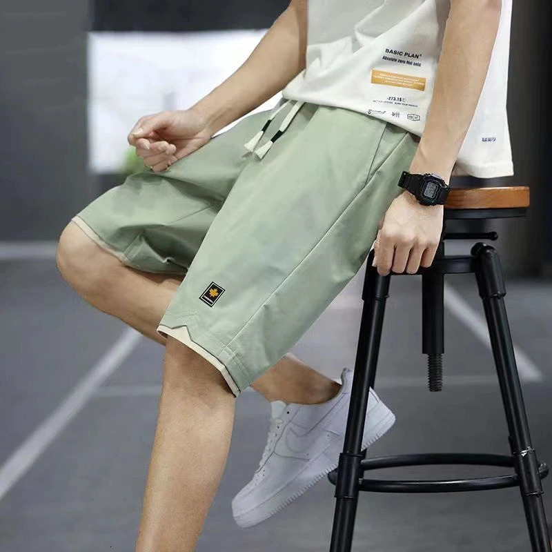 Mens Shorts Summer Loose Elastic Waist Solid Drawstring All-match Thin Casual Straight Shorts Fashion Trend Men Clothing 250120
